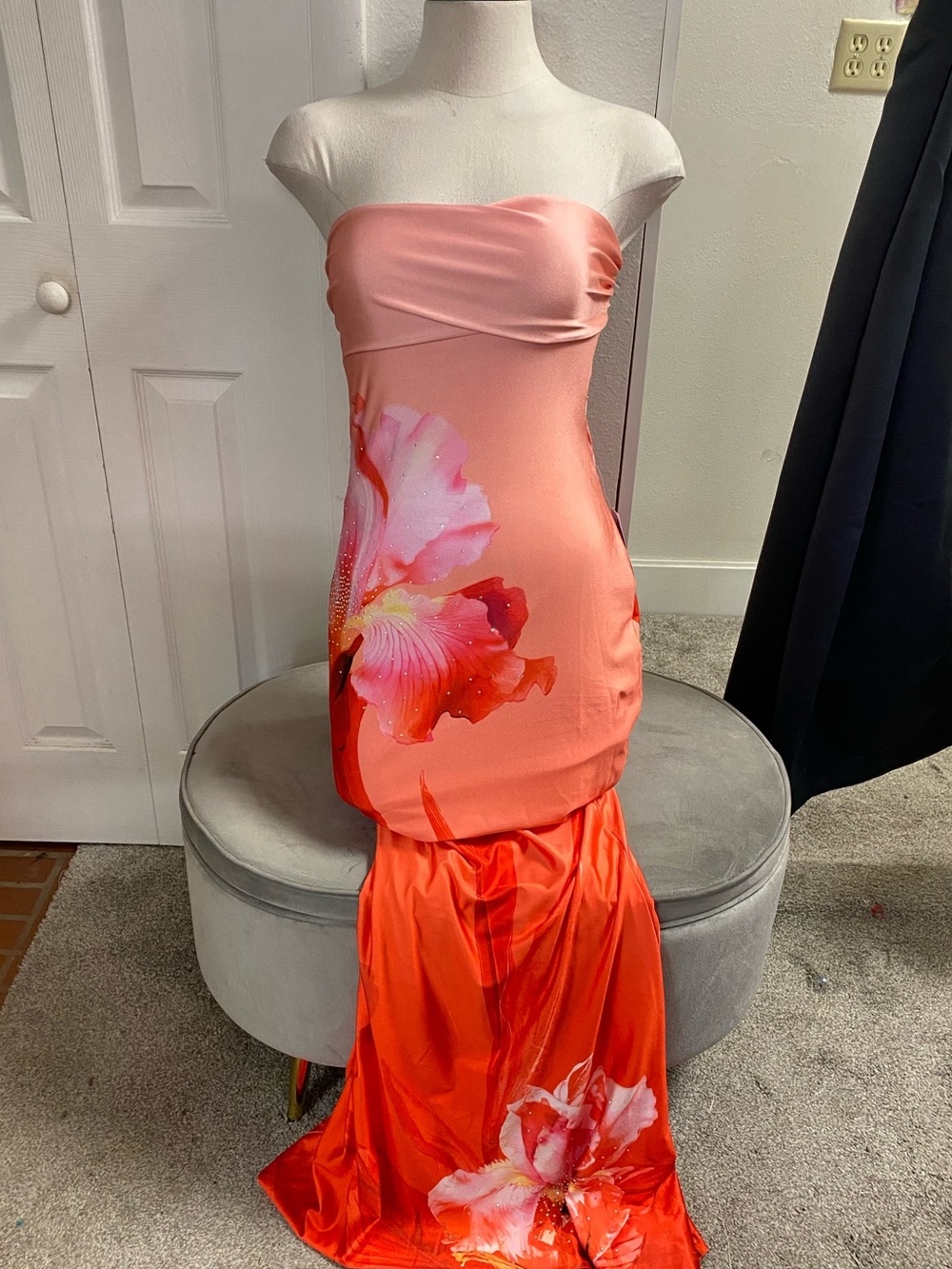 Windsor Strapless Coral-Orange Floral Dress